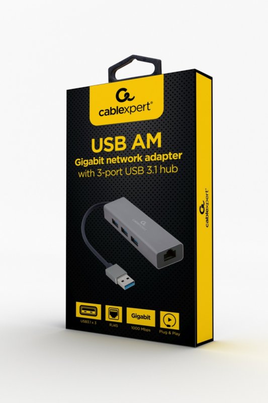 Gembird USB-A/ LAN, 3x USB 3.0 - obrázek č. 1