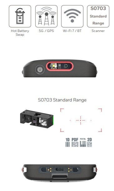 Honeywell CT70: WIFI7 / 6E, 8GB / 128GB, Standard Range Engine-Red Laser,Extended Battery, GMS - obrázek č. 1