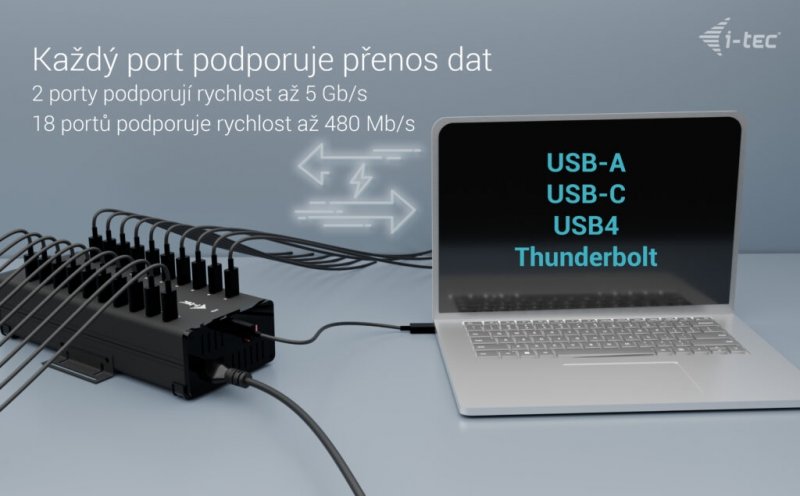 i-tec USB-C/ USB-A Metal Charging + Data HUB, 15W/ port, 20x USB-C, 360W - obrázek č. 2