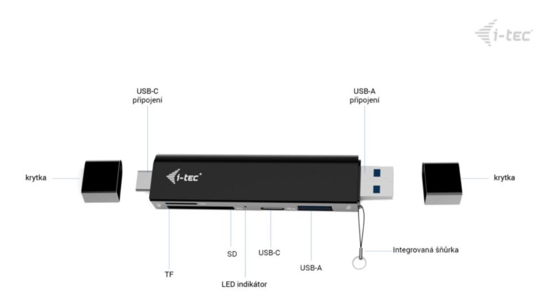 i-tec USB-C / USB-A Dongle SD / microSD card reader + 2x USB port (1x USB-A, 1x USB-C) - obrázek č. 3