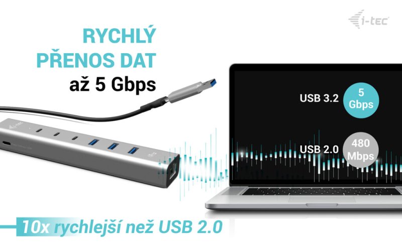 i-tec USB-C / USB-A Metal HUB 6 port (3x USB-C, 3x USB-A), LAN, Power Delivery 85W - obrázek č. 7