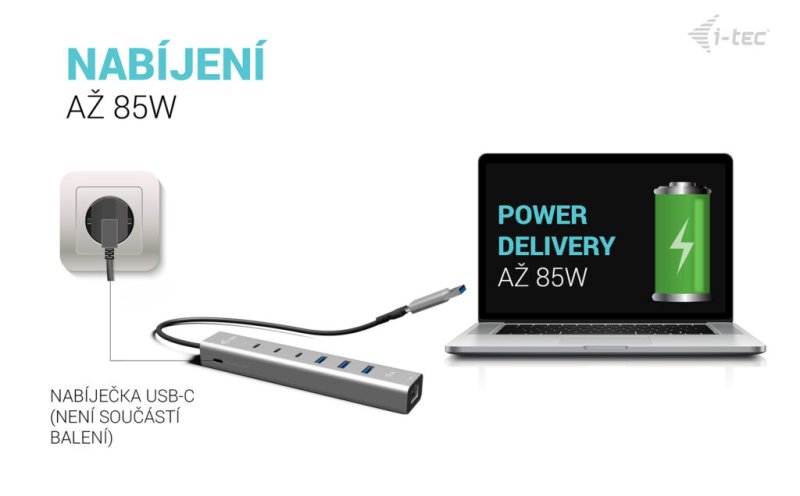 i-tec USB-C / USB-A Metal HUB 6 port (3x USB-C, 3x USB-A), LAN, Power Delivery 85W - obrázek č. 4