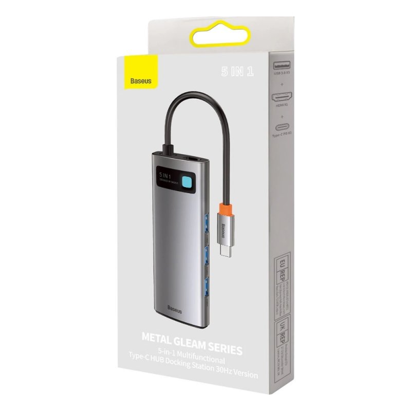 Baseus USB Hub Metal Gleam Series 5v1 (USB-C PD 100W, 3x USB 3.0, HDMI) šedý - obrázek č. 6