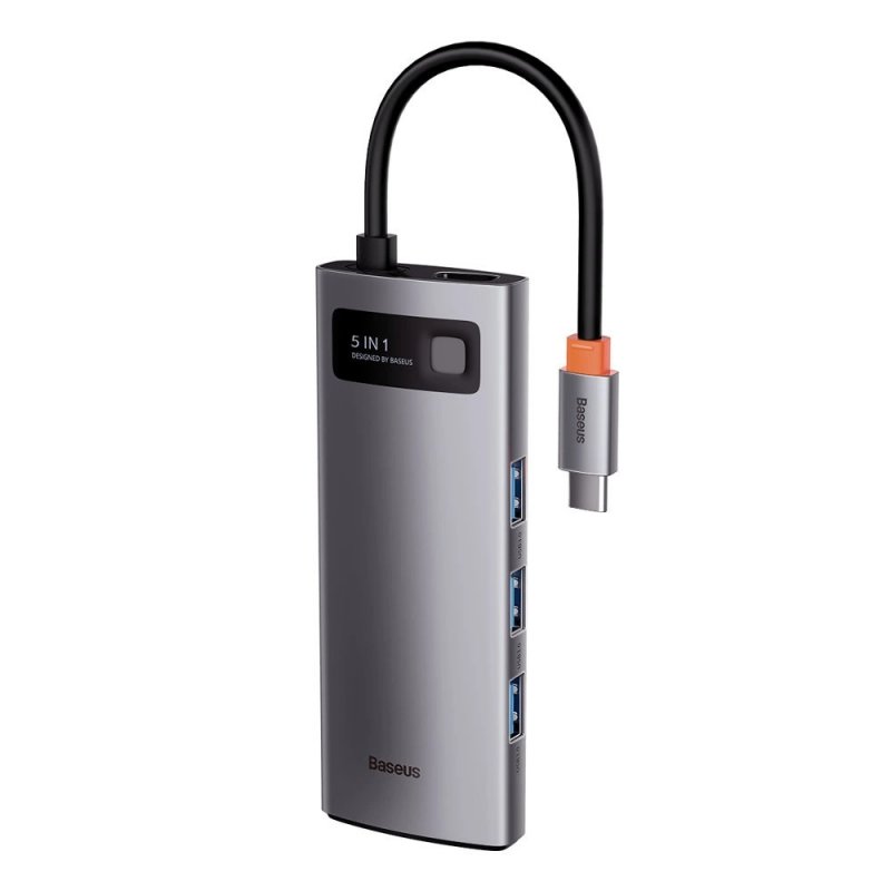 Baseus USB Hub Metal Gleam Series 5v1 (USB-C PD 100W, 3x USB 3.0, HDMI) šedý - obrázek č. 1