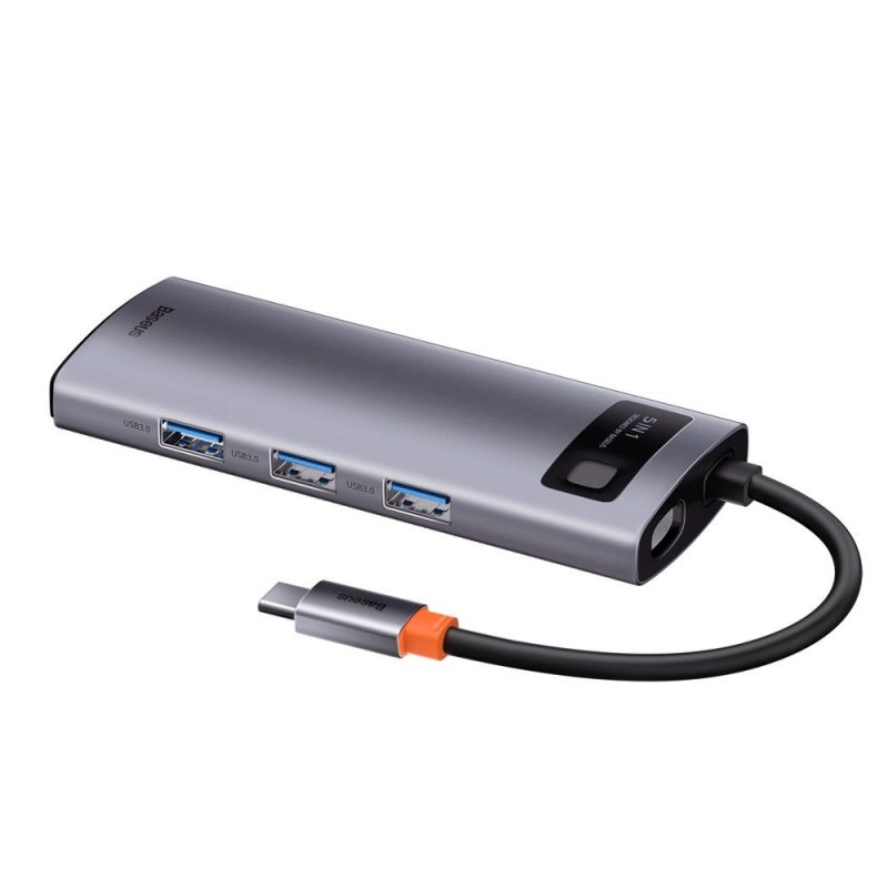 Baseus USB Hub Metal Gleam Series 5v1 (USB-C PD 100W, 3x USB 3.0, HDMI) šedý - obrázek č. 5