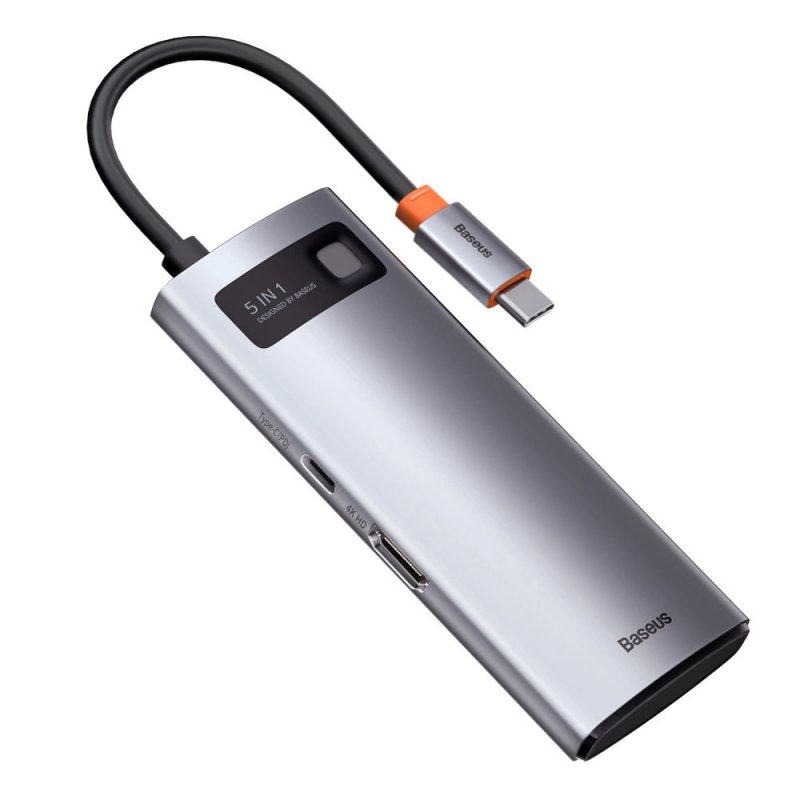 Baseus USB Hub Metal Gleam Series 5v1 (USB-C PD 100W, 3x USB 3.0, HDMI) šedý - obrázek č. 3