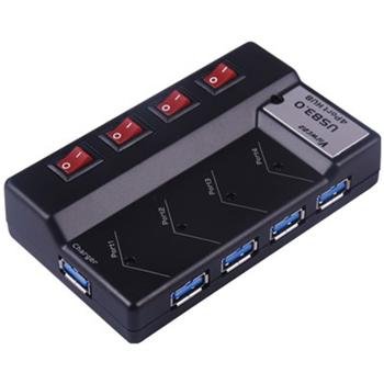 PremiumCord USB 3.0 Superspeed HUB 4-portový s napájením, vypínačem portu - obrázek produktu