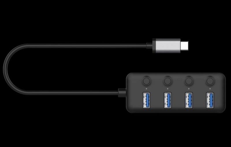 PremiumCord 5G SuperSpeed USB Hub Type C na 4x USB 3.1 A Gen1, vypínače portů - obrázek č. 1