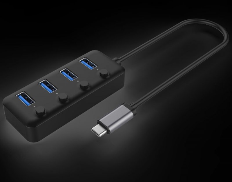 PremiumCord 5G SuperSpeed USB Hub Type C na 4x USB 3.1 A Gen1, vypínače portů - obrázek produktu