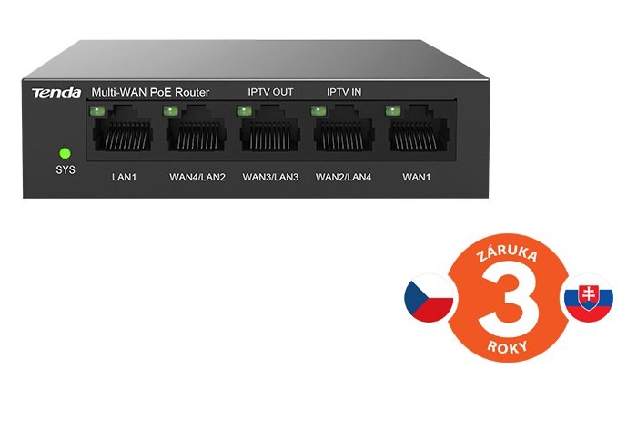 Tenda G0-5G-PoE Gigabit PoE Router MultiWAN, 3x GWAN/ GLAN, 1x GWAN, 1x GLAN, 4x PoE 802.3af/ at, VPN - obrázek produktu