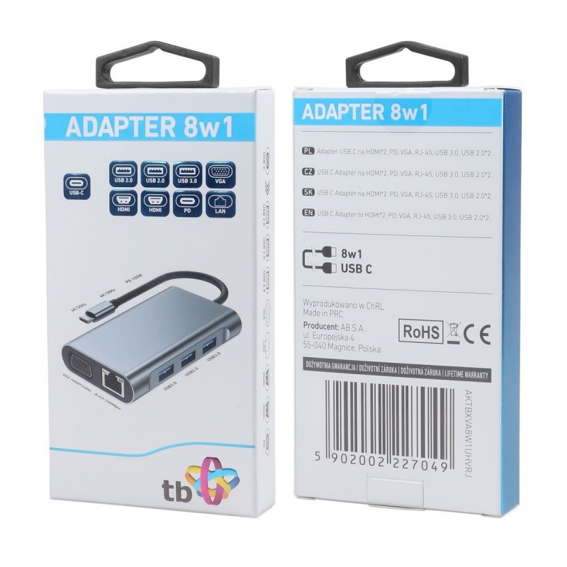 TB Touch USB C 8v1 - HDMI 2x, USB, VGA, RJ45, PD - obrázek produktu