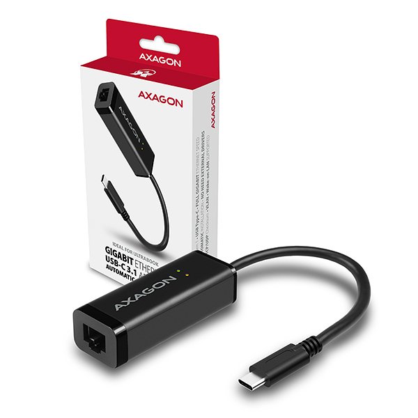 AXAGON ADE-SRC, USB-C 3.2 Gen 1 - Gigabit Ethernet síťová karta, auto instal, černá - obrázek produktu