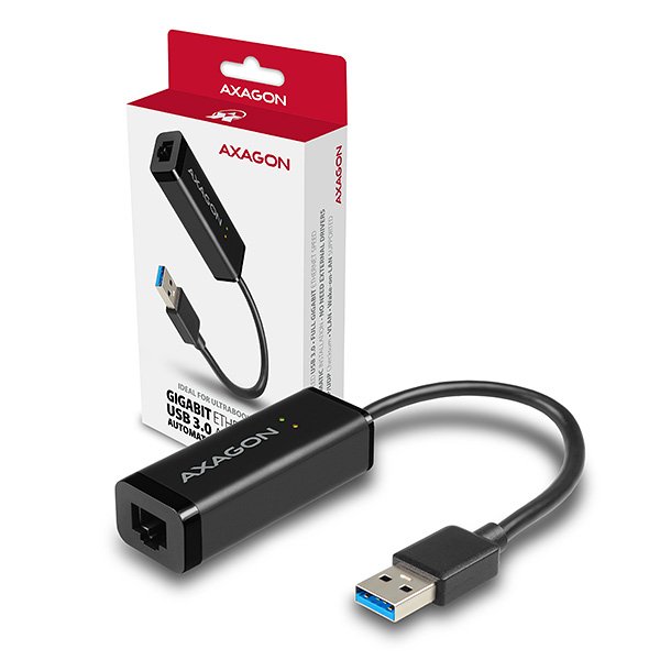 AXAGON ADE-SR, USB-A 3.2 Gen 1 - Gigabit Ethernet síťová karta, auto instal, černá - obrázek produktu