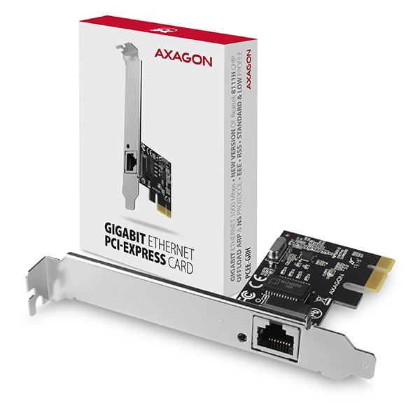 AXAGON PCEE-GRH, PCIe síťová karta - 1x Gigabit Ethernet port (RJ-45), Realtek, vč. LP - obrázek produktu