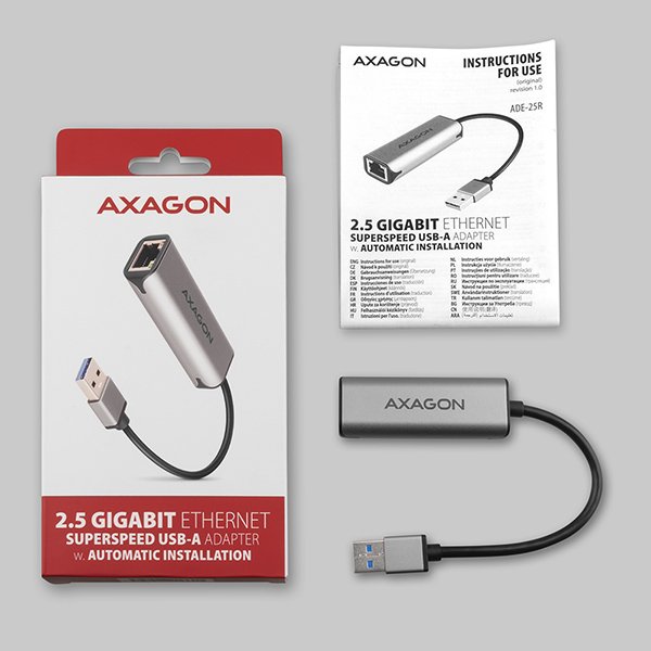 AXAGON ADE-25R USB-A 3.2 Gen 1 - 2.5 Gigabit Ethernet síťová karta, Realtek 8156, auto install, šedá - obrázek č. 5