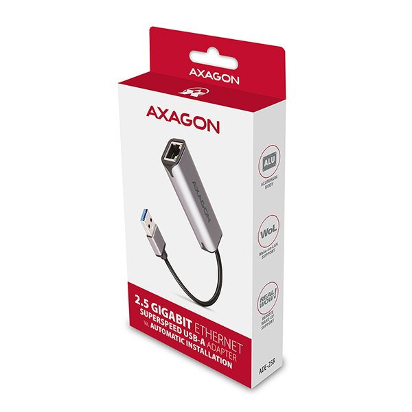 AXAGON ADE-25R USB-A 3.2 Gen 1 - 2.5 Gigabit Ethernet síťová karta, Realtek 8156, auto install, šedá - obrázek č. 6