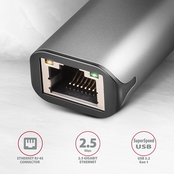 AXAGON ADE-25R USB-A 3.2 Gen 1 - 2.5 Gigabit Ethernet síťová karta, Realtek 8156, auto install, šedá - obrázek č. 1