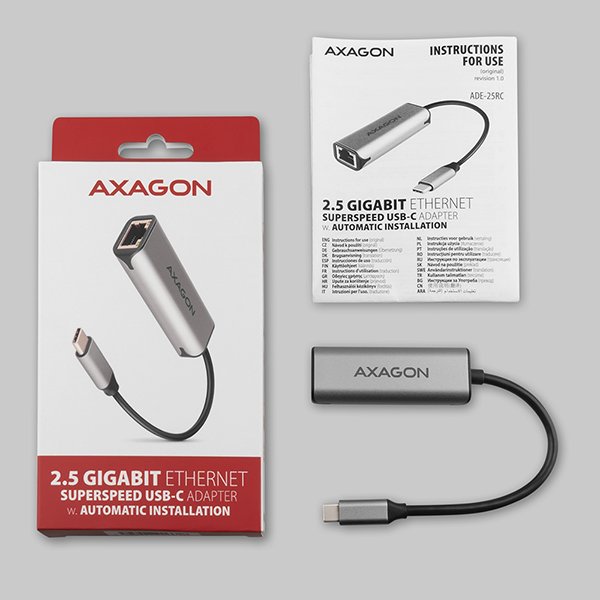 AXAGON ADE-25RC USB-A 3.2 Gen 1 - 2.5 Gigabit Ethernet síťová karta, Realtek 8156, auto install,šedá - obrázek č. 5