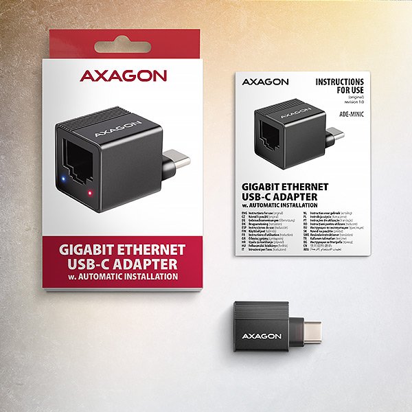 AXAGON ADE-MINIC USB-C 3.2 Gen 1 - Gigabit Ethernet MINI síťová karta, Realtek 8153, auto instal - obrázek č. 6