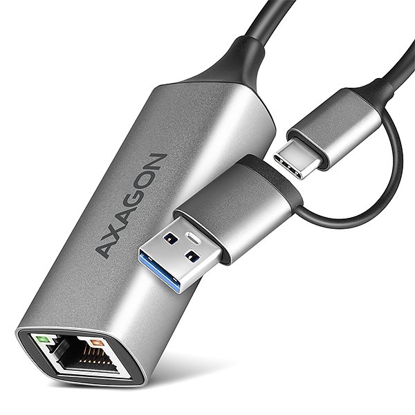AXAGON ADE-TXCA, USB-C + USB-A 3.2 Gen 1 - Gigabit Ethernet síťová karta, Asix AX88179, auto instal - obrázek produktu
