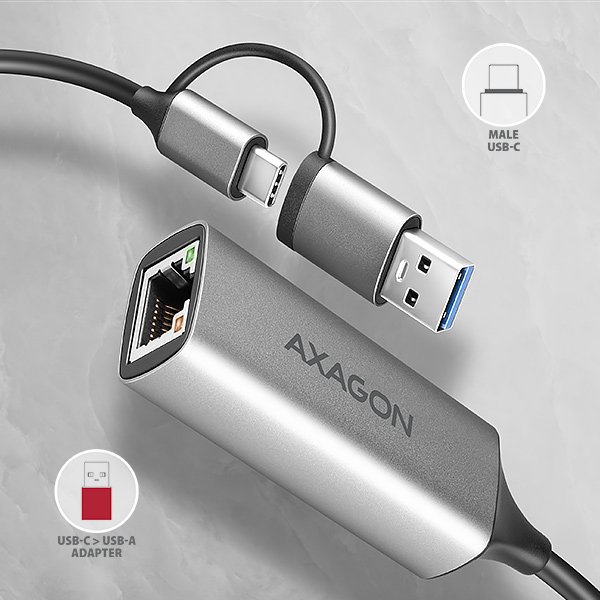 AXAGON ADE-TXCA, USB-C + USB-A 3.2 Gen 1 - Gigabit Ethernet síťová karta, Asix AX88179, auto instal - obrázek č. 5