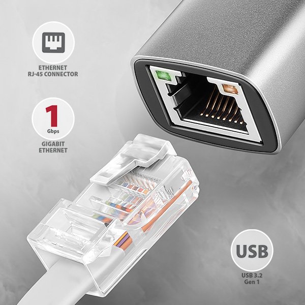 AXAGON ADE-TXCA, USB-C + USB-A 3.2 Gen 1 - Gigabit Ethernet síťová karta, Asix AX88179, auto instal - obrázek č. 1