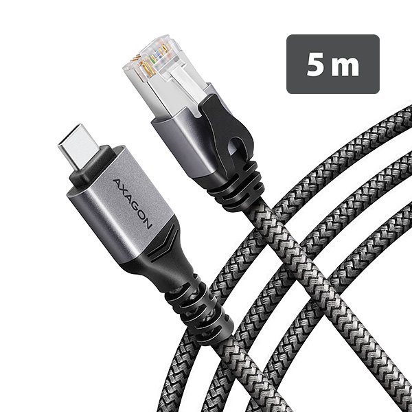 AXAGON ADE-CM50, USB-C Gigabit Ethernet adaptér s integrovaným síťovým CAT6 kabelem RJ-45 (5m) - obrázek produktu