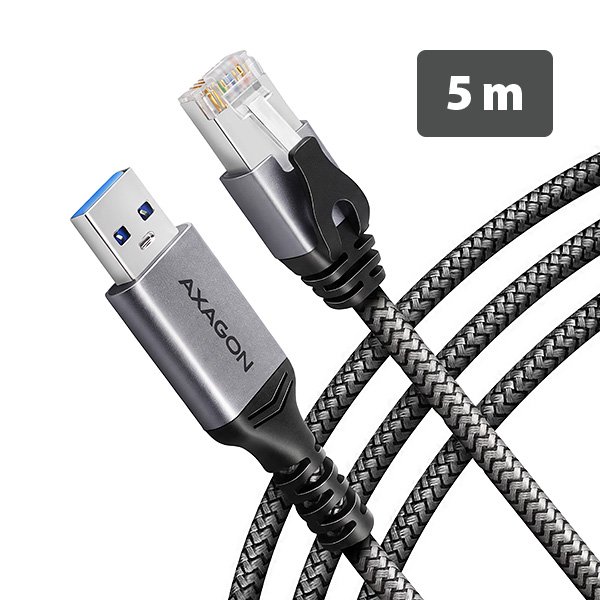 AXAGON ADE-AM50, USB-A Gigabit Ethernet adaptér s integrovaným síťovým CAT6 kabelem RJ-45 (5m) - obrázek produktu