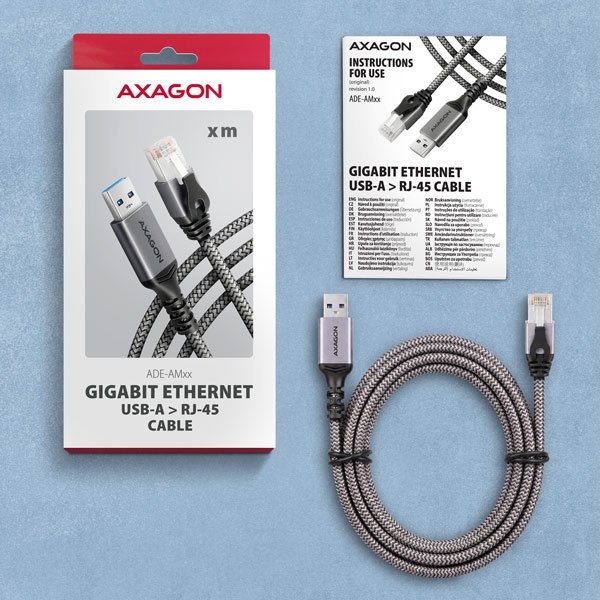 AXAGON ADE-AM50, USB-A Gigabit Ethernet adaptér s integrovaným síťovým CAT6 kabelem RJ-45 (5m) - obrázek č. 8