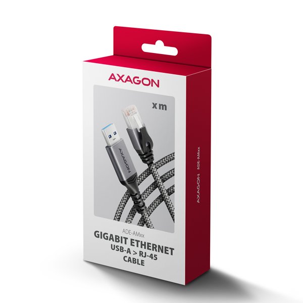 AXAGON ADE-AM50, USB-A Gigabit Ethernet adaptér s integrovaným síťovým CAT6 kabelem RJ-45 (5m) - obrázek č. 9