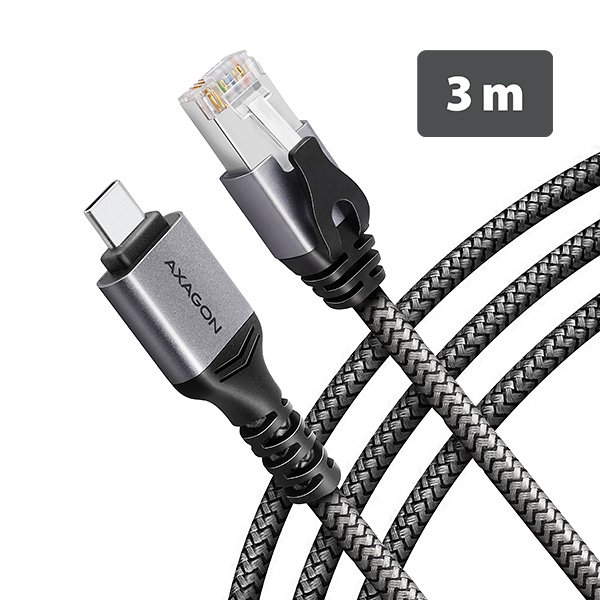 AXAGON ADE-CM30, USB-C Gigabit Ethernet adaptér s integrovaným síťovým CAT6 kabelem RJ-45 (3m) - obrázek produktu