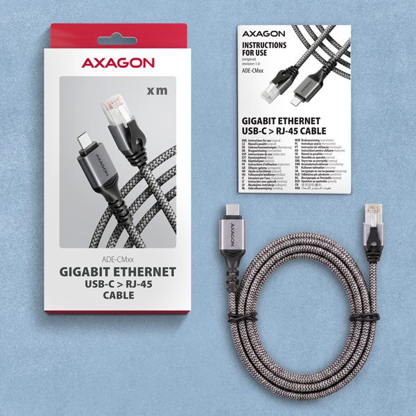AXAGON ADE-CM20, USB-C Gigabit Ethernet adaptér s integrovaným síťovým CAT6 kabelem RJ-45 (2m) - obrázek č. 8