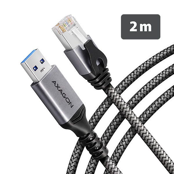 AXAGON ADE-AM20, USB-A Gigabit Ethernet adaptér s integrovaným síťovým CAT6 kabelem RJ-45 (2m) - obrázek produktu