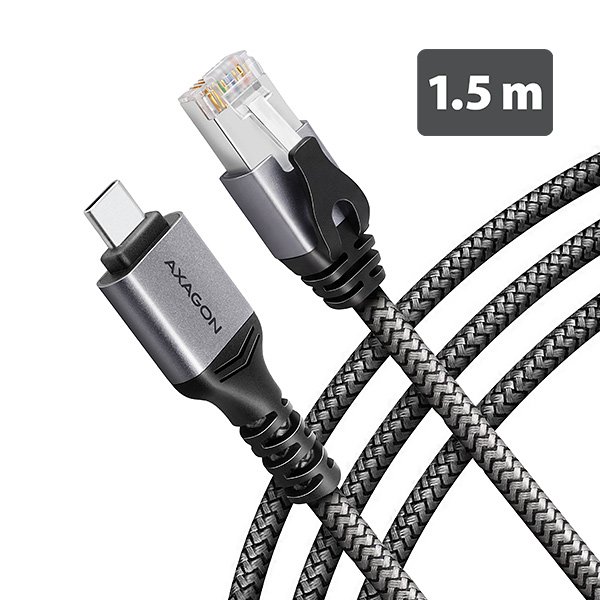 AXAGON ADE-CM15, USB-C Gigabit Ethernet adaptér s integrovaným síťovým CAT6 kabelem RJ-45 (1,5m) - obrázek produktu