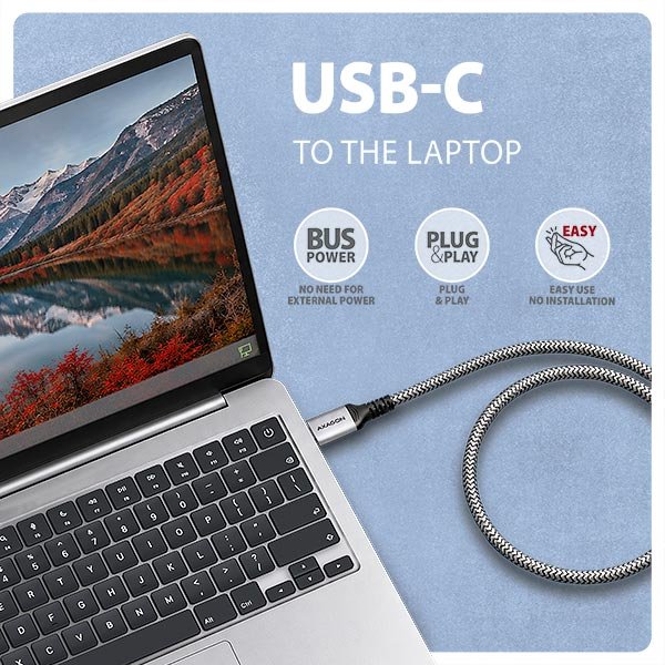 AXAGON ADE-CM15, USB-C Gigabit Ethernet adaptér s integrovaným síťovým CAT6 kabelem RJ-45 (1,5m) - obrázek č. 2