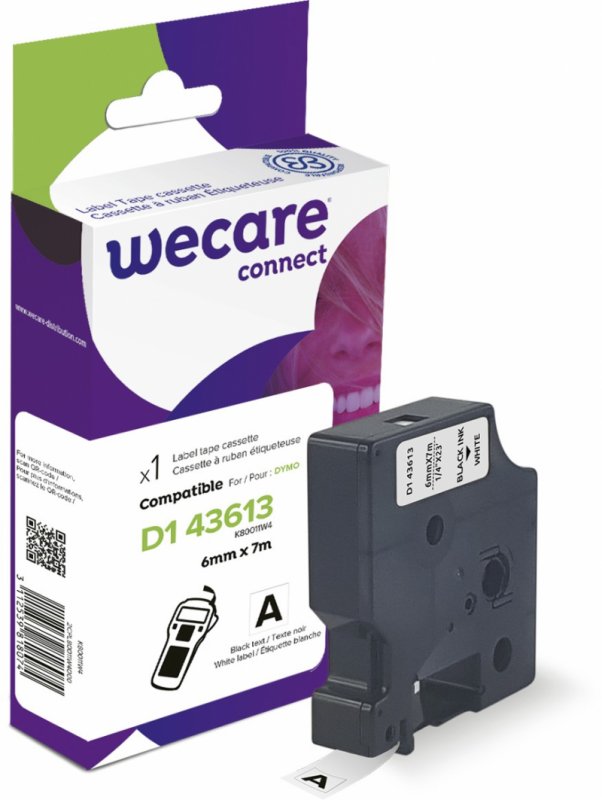 WECARE ARMOR páska kompatibilní s DYMO S0720780,Black/ White,6mm*7m - obrázek produktu