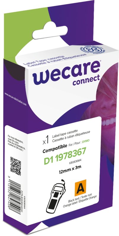 WECARE ARMOR páska (vinyl) kompatibilní s DYMO 1978367,Black / Orange,12MM*3M - obrázek produktu