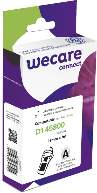 WECARE ARMOR páska kompatibilní s DYMO S0720820,Black / Transparent,19MM*7M - obrázek produktu