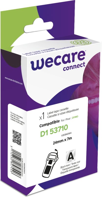 WECARE ARMOR páska kompatibilní s DYMO S0720920,Black / Transparent,24MM*7M - obrázek produktu