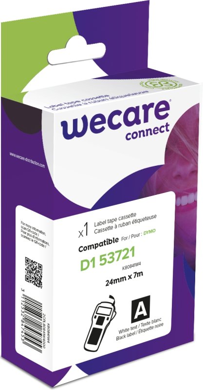 WECARE ARMOR páska kompatibilní s DYMO S0721010,White / Black,24MM*7M - obrázek produktu