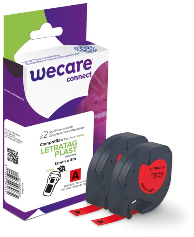 WECARE ARMOR páska 2ks kompatibilní s DYMO S0721630,Black / Red,12MM*4M - obrázek produktu