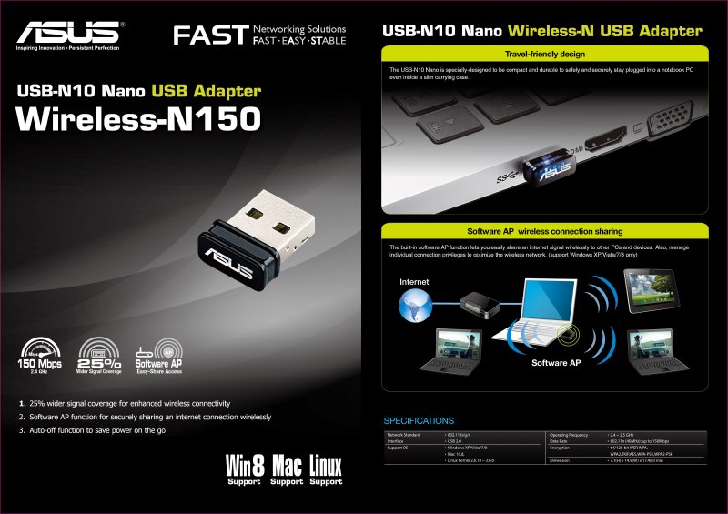 ASUS USB-N10 NANO USB Wifi klient - obrázek č. 2