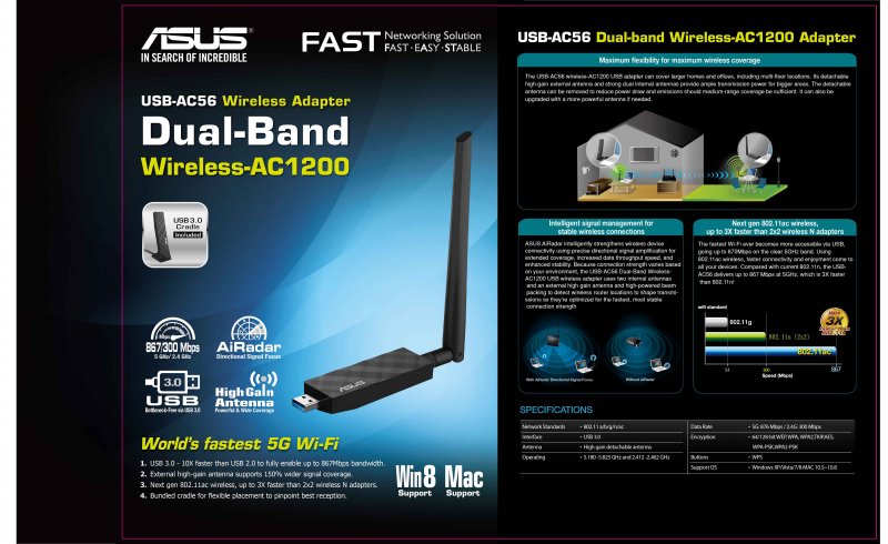 ASUS USB-AC56 DualBand Wireless-AC1300 USB 3.0 - obrázek č. 7