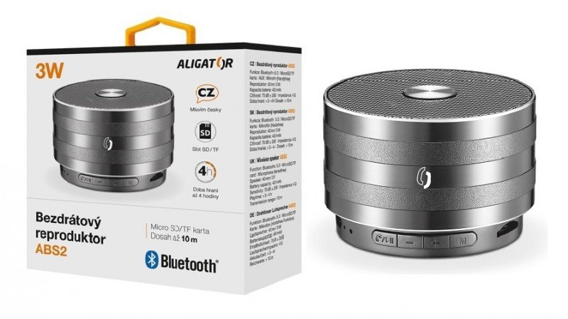 Bluetooth kovový reproduktor ALIGATOR ABS2, micro SD, černá - obrázek produktu