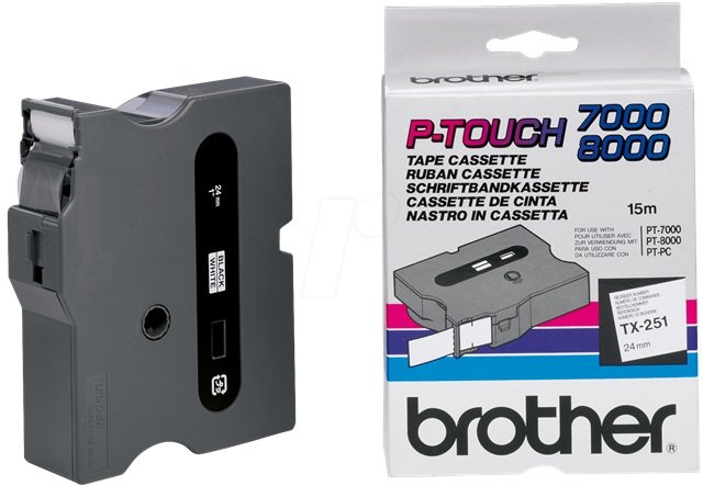 Brother TX-251 - černý tisk na bílé, šířka 24 mm - obrázek produktu