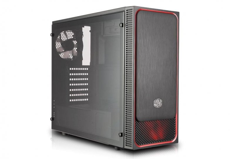 case Cooler Master MasterBox E500L, červený rámeček + LED ventilátor, průhledný boční panel, ATX, 2x - obrázek produktu