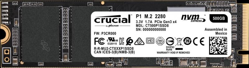 500GB SSD Crucial P1 M.2 PCIe NVMe 1900/ 950MB/ s - obrázek produktu