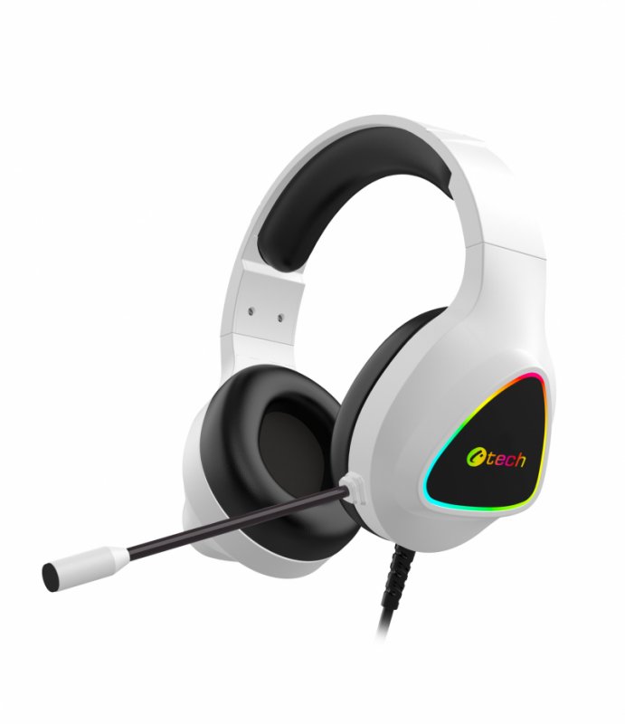 Herní sluchátka C-TECH Midas (GHS-17W), casual gaming, RGB podsvícení, bílá - obrázek produktu