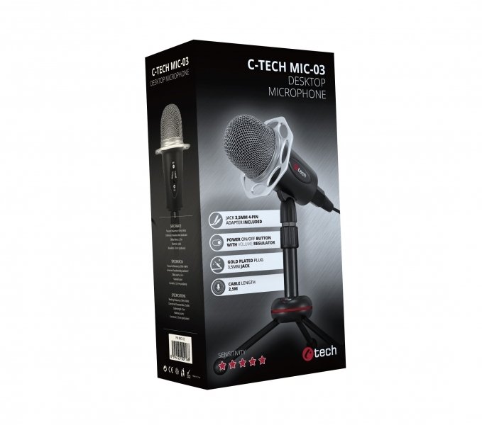 Stolní mikrofon C-TECH MIC-03, 3,5" stereo jack, 2,5m - obrázek produktu