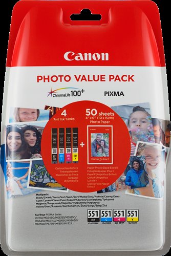 Canon CLI-551 C/ M/ Y/ BK + 50x PP-201 - obrázek produktu